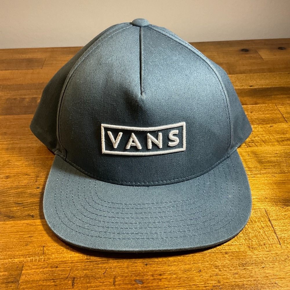 Vans Mens Blue Snapback Hat Adjustable Flat Brim Skate Logo Cap